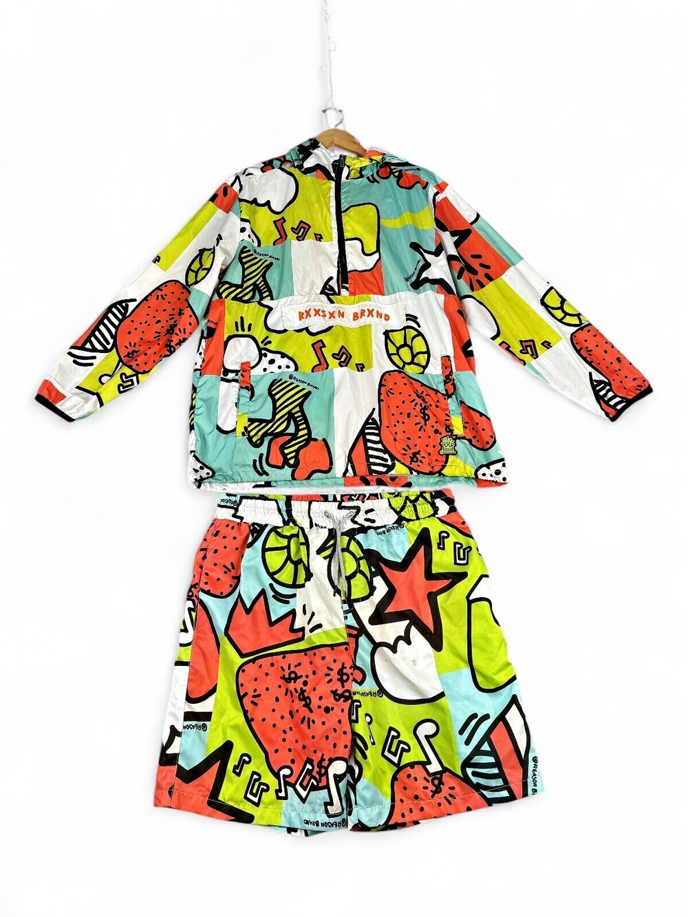 Reason Graphic Pop Art Windbreaker + Shorts Set XL